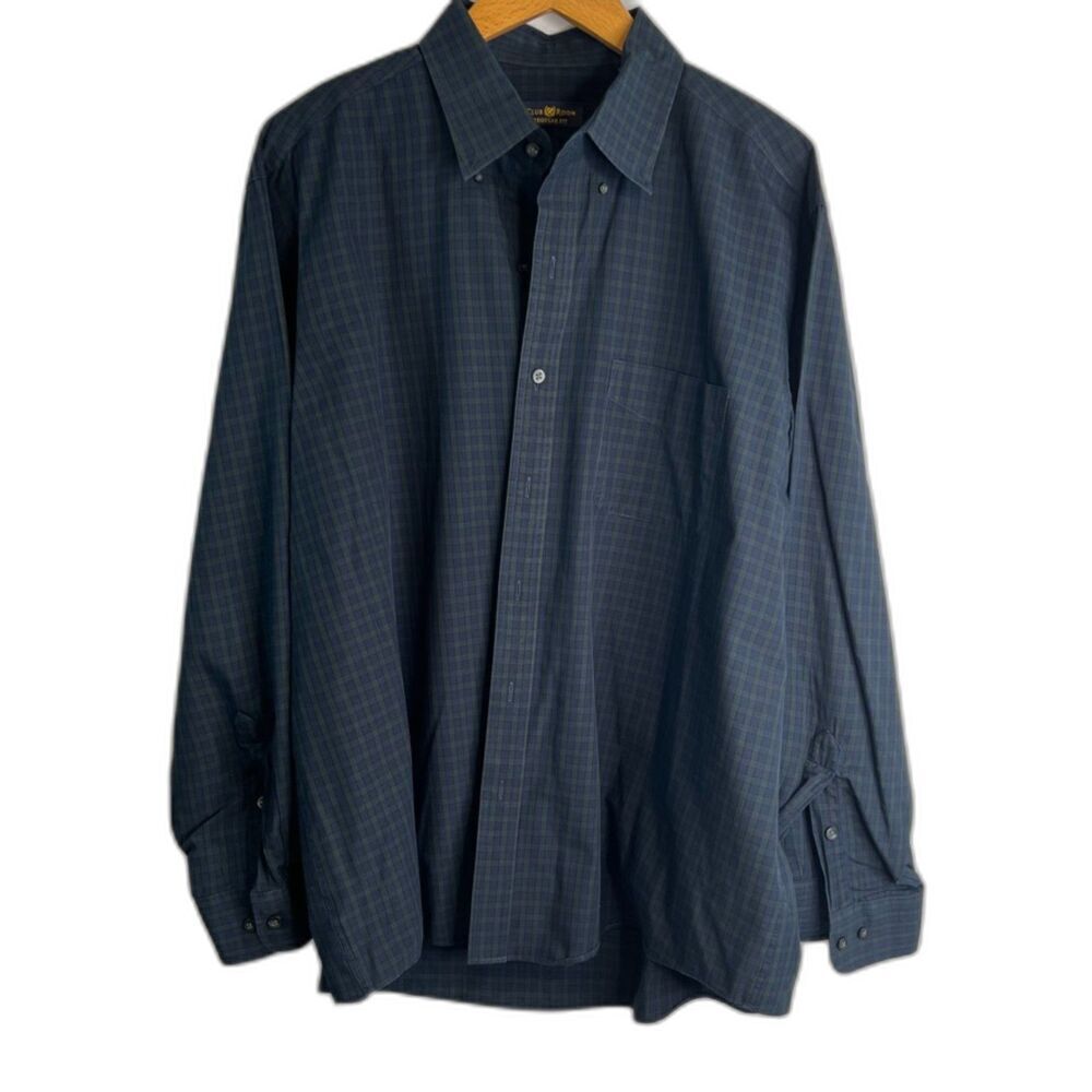 Club Room Regular Fit Wrinkle Resistant Long Sleeve Plaid Mens' Size 17.5(34/35)